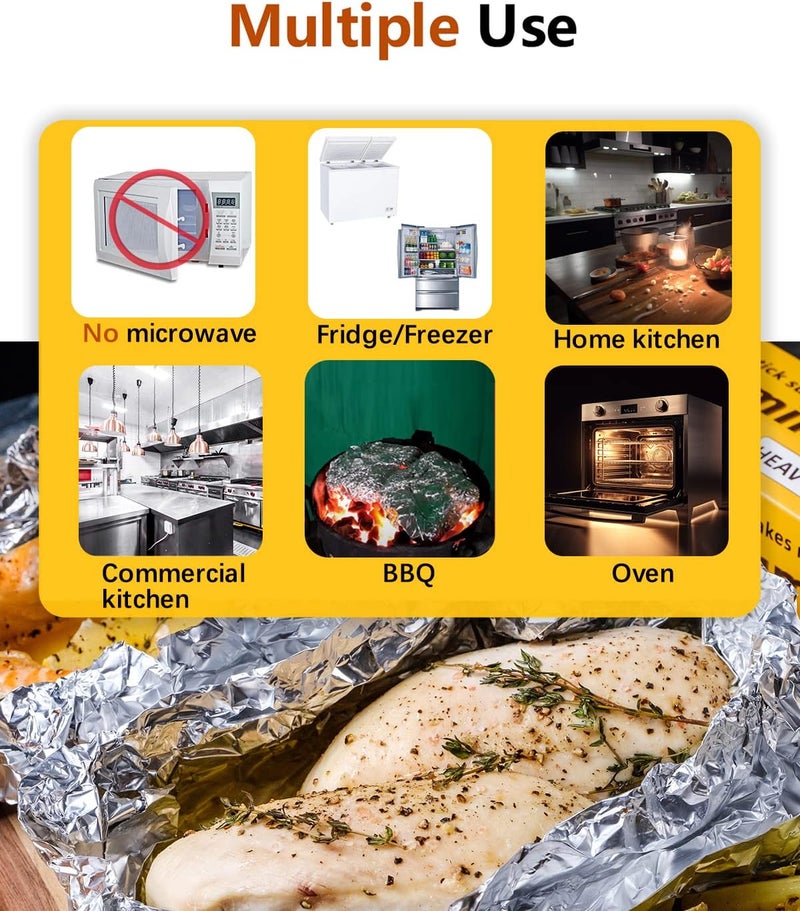 katbite ورق الألمنيوم الثقيل 17.7 بوصة عرض، سمك 30 ميكرون، لفافة ورق الألمنيوم القوي للاستخدام التجاري، الشواء، التحميص، الخبز، الطهي المنزلي، 17.7"x525 قدم مربع - Image 5